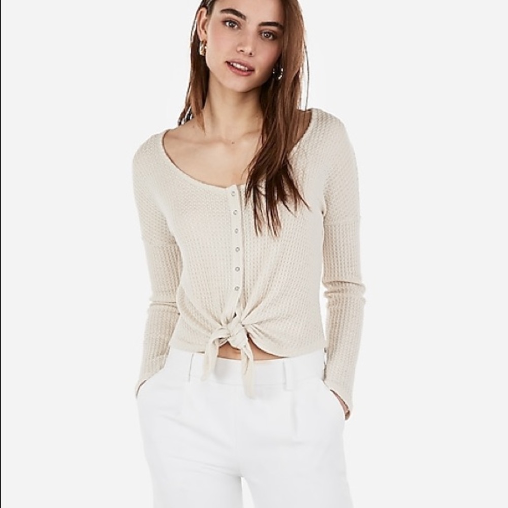 3/$25 Waffle snap button tie front shirt